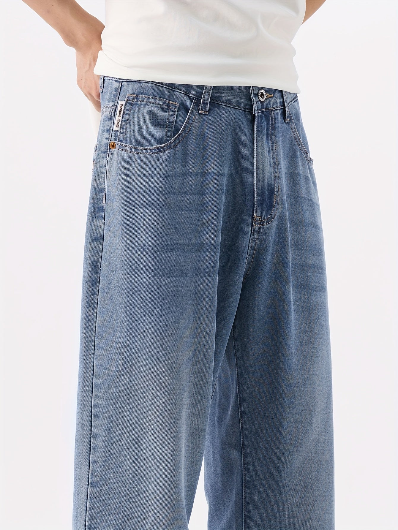 Men'S Vintage Washed Blue Wide-Leg Faux Denim - Breathable, Comfortable