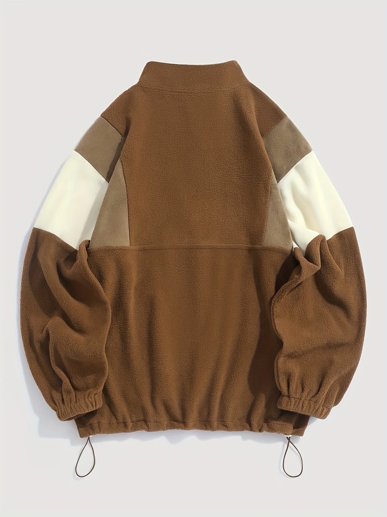 Men's Fluffy Polar Fleece Hoodie with NEW YORK Lettering & Colorblock Design - Half-Zip Stand Collar Sweatshirt, Loose Fit Unisex Pullover for Casual & Athletic Wear, Machine Washable (Black\u002FOlive\u002FBeige)