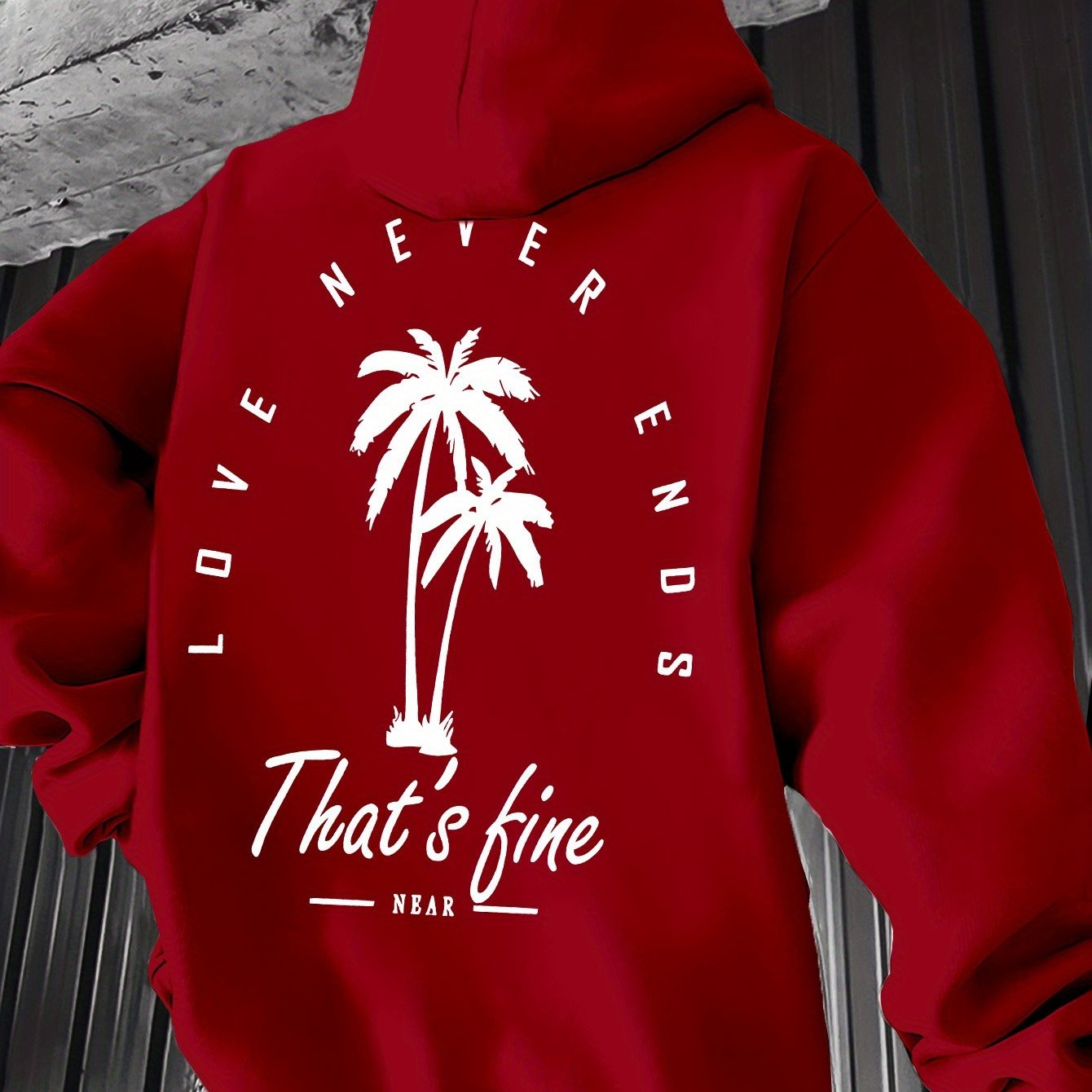 Men's Black Graphic Hooded Sweatshirt with Palm Tree Design & \