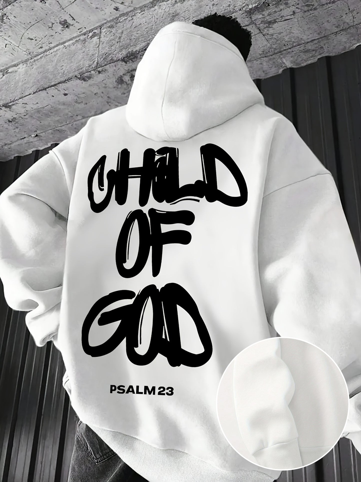 Neutral Style God's Childhood Print Shoulder Drop Round Neck Sweatshirt, Autumn and Winter Men's Loose Casual Long Sleeve Round Neck Hoodie, Men's Daily Wear