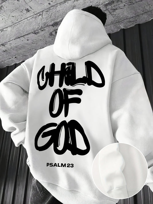 Neutral Style God's Childhood Print Shoulder Drop Round Neck Sweatshirt, Autumn and Winter Men's Loose Casual Long Sleeve Round Neck Hoodie, Men's Daily Wear