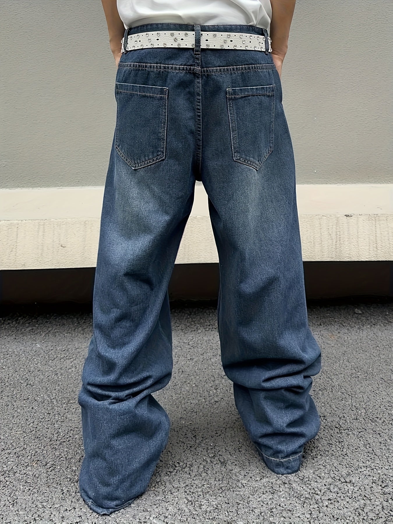 1pc Chinese Streetwear Men'S JeansHip-Hop Street Style American Retro Washed Trendy Long PantsHeavy-Duty Destroyed High-Street Men'S Jeans with Large PocketsAll-Season Wearable, Perfect for Daily Commuting