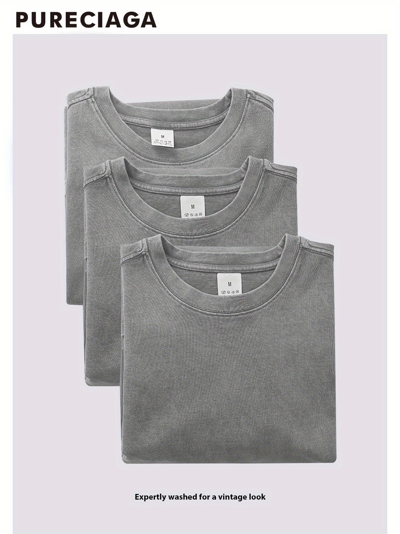 Y2K-Inspired Men's 100% Cotton Loose Fit Vintage Washed T-Shirts - Distressed Casual Athletic Tees, Perfect for Thanksgiving & Christmas Gifts, Grey 3pcs