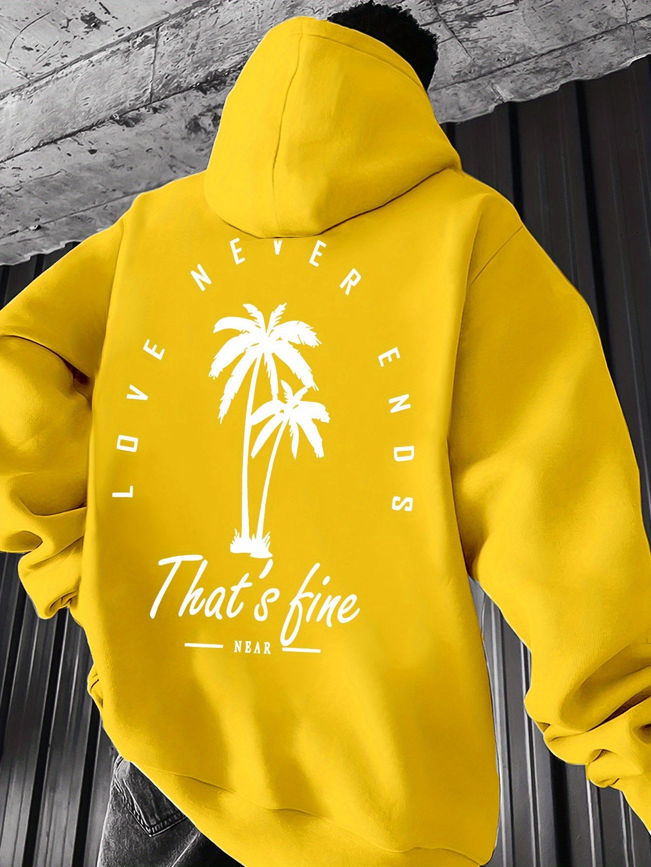 Men's Black Graphic Hooded Sweatshirt with Palm Tree Design & \