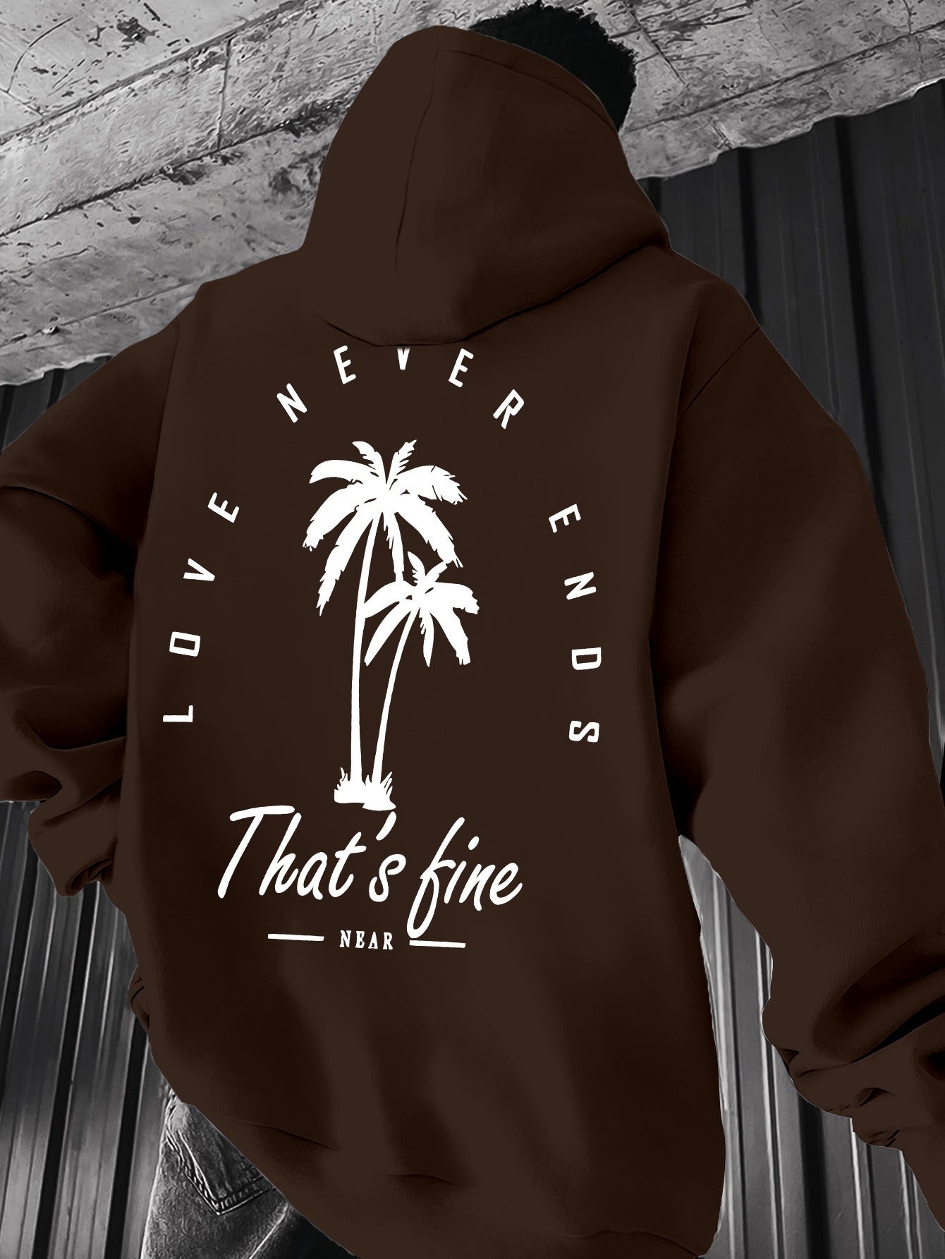 Men's Black Graphic Hooded Sweatshirt with Palm Tree Design & \