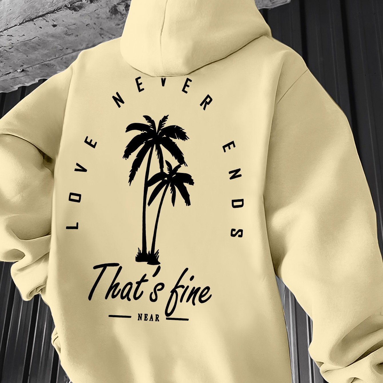 Men's Black Graphic Hooded Sweatshirt with Palm Tree Design & \
