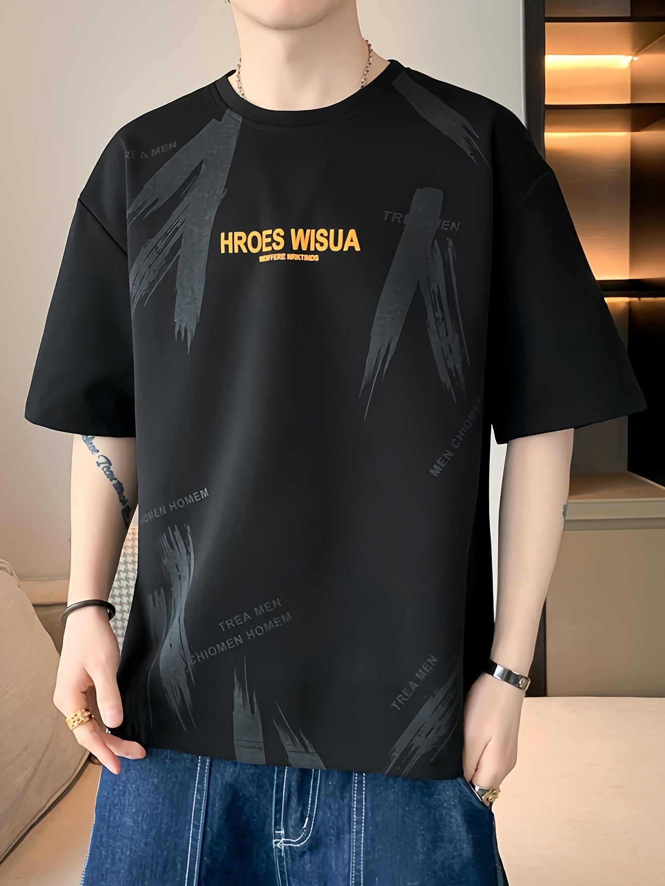 HROES WISUA Graphic T-Shirt HROES WISUA Men's Summer Short Sleeve T-Shirt | Graphic Print, Breathable & Stretchy Fabric, Loose Fit Round Neck Casual Tee for Casual Attire, Streetwear, or Gift, Everyday Tshirt - Trendy Casualwear, Comfortable Fit