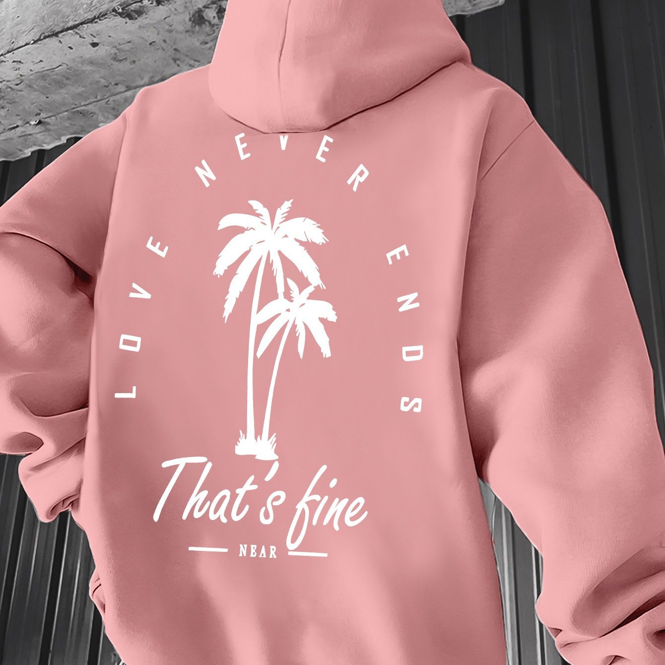 Men's Black Graphic Hooded Sweatshirt with Palm Tree Design & \