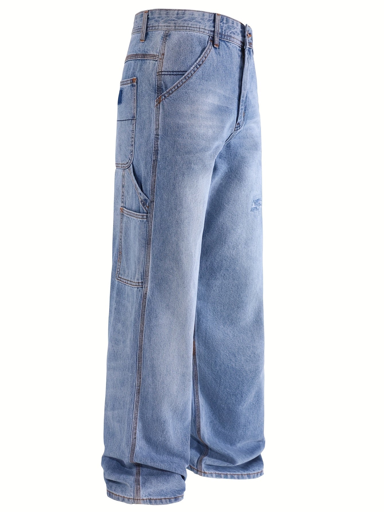 Men'S American Workwear Carpenter Jeans Vintage Utility Streetwear Loose Fit Wide Leg Denim Trousers Y2K Retro Pants Cargo Jeans