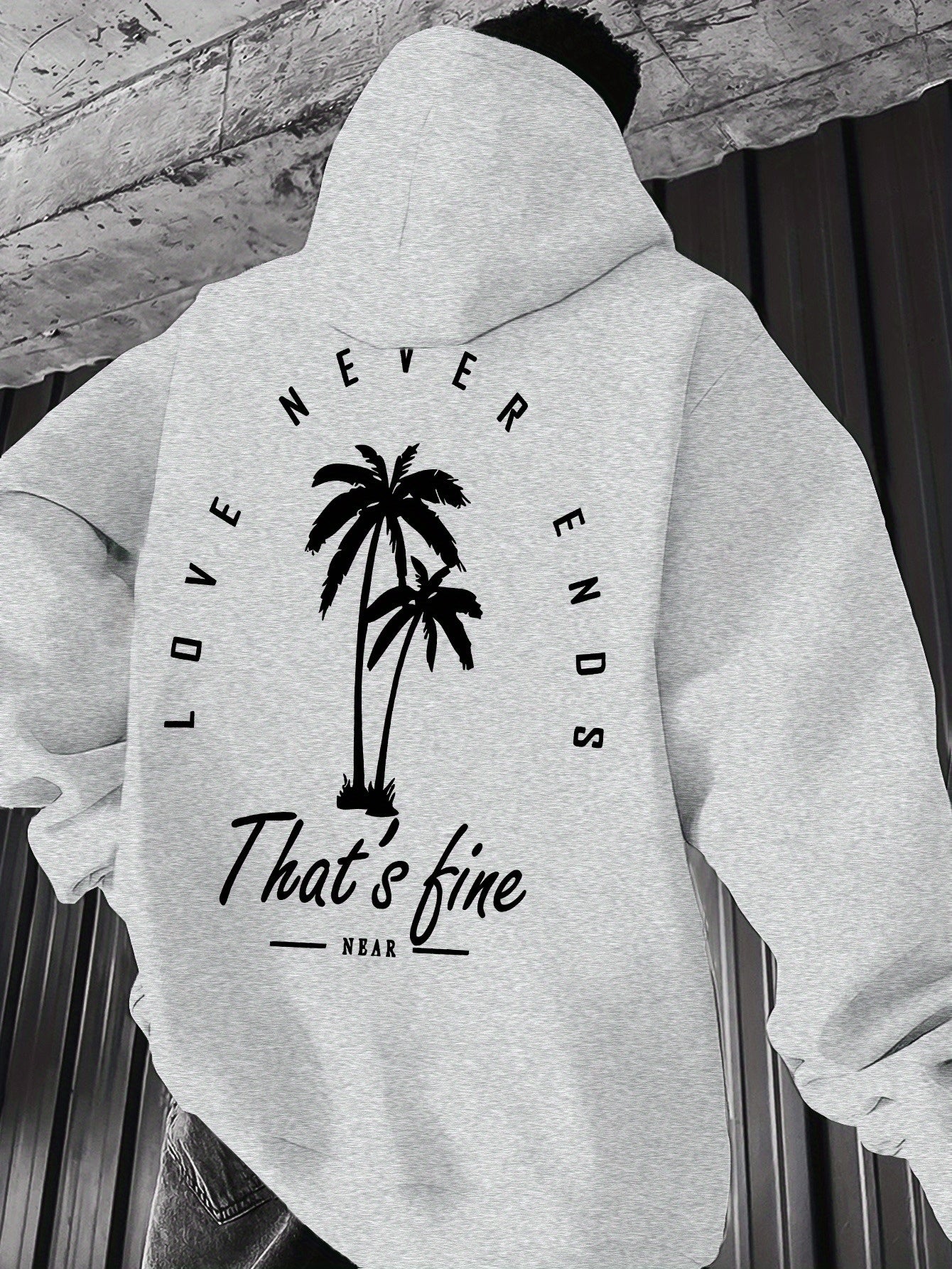 Men's Black Graphic Hooded Sweatshirt with Palm Tree Design & \