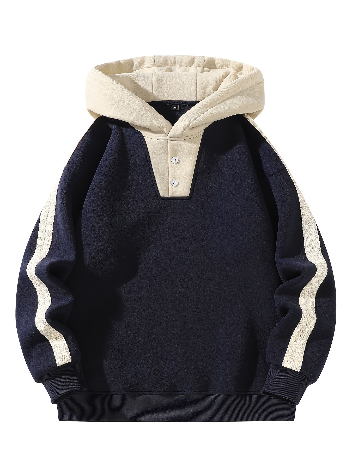 Unisex Fashion Contrast Stitch Hoodie with Button Detail, Sleeve Lace Trim Trendy Pullover Sweatshirt for Men and Women, Casual Summer Wear, Casual Wear Hoodie | Contrast Stitching Hoodie | Glossy Finish Hoodie