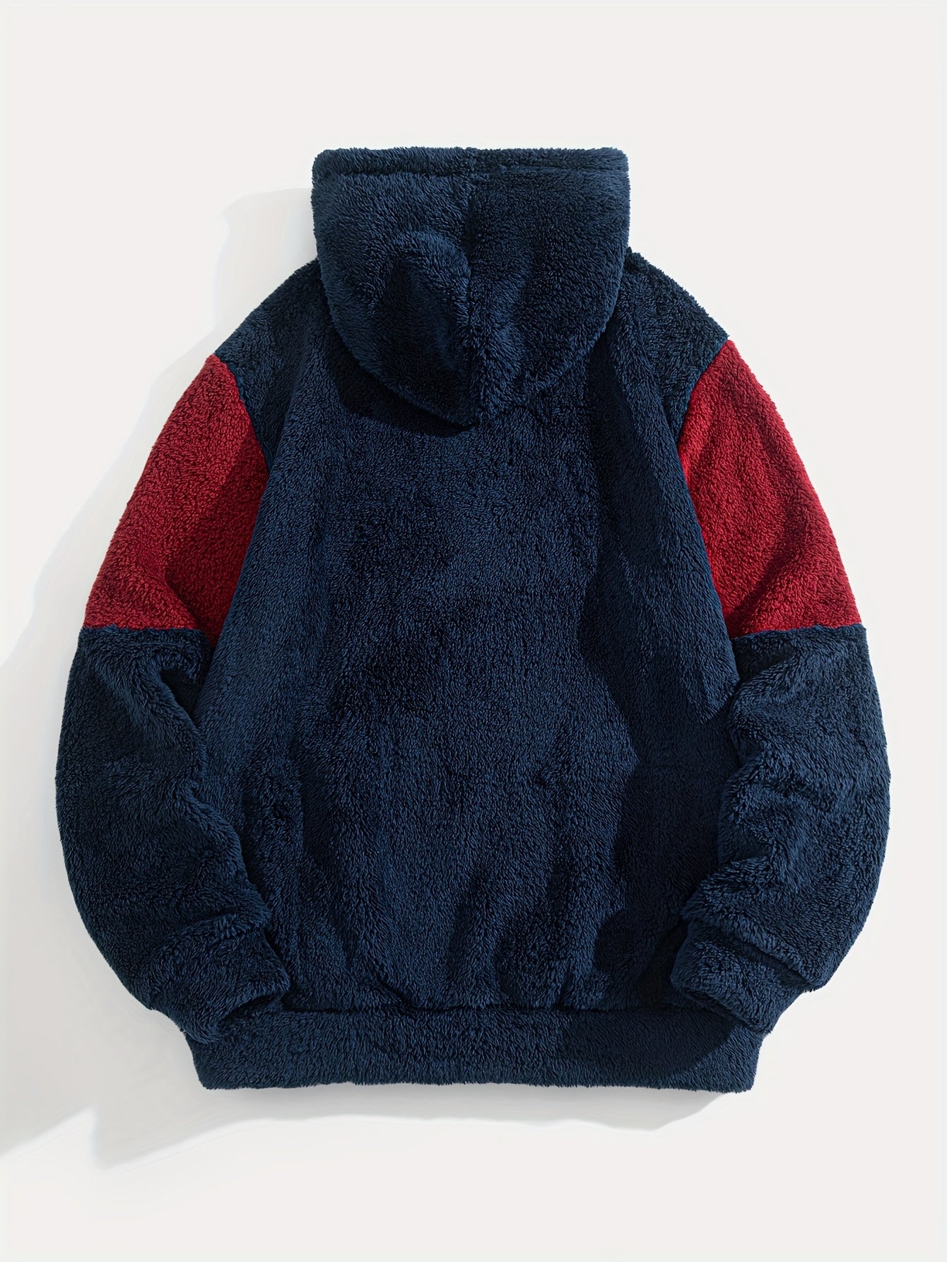 Thickened Color-Blocked Hoodie - Double-Sided Plush, Embroidery, Ideal for Casual Wear