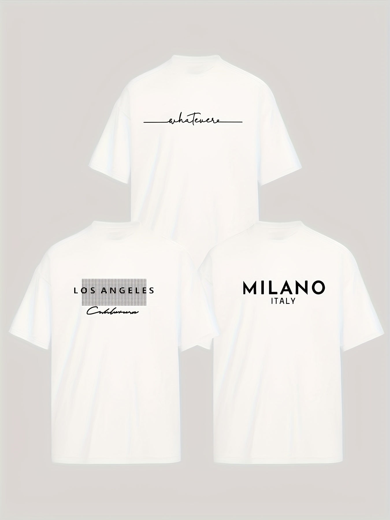 3pcs Stylish T-shirt Set with Los & Milan Art Monogram Print - Relaxed, Breathable Polyester Blend, Machine Washable - Perfect for Summer