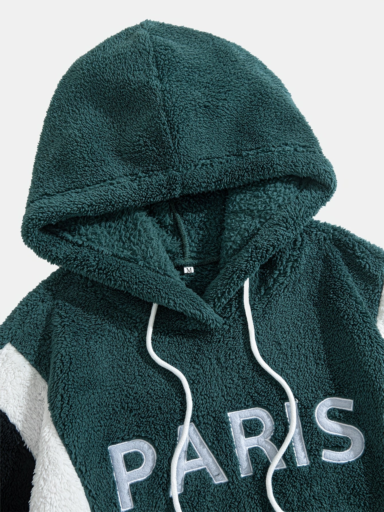 Thickened Color-Blocked Hoodie - Double-Sided Plush, Embroidery, Ideal for Casual Wear