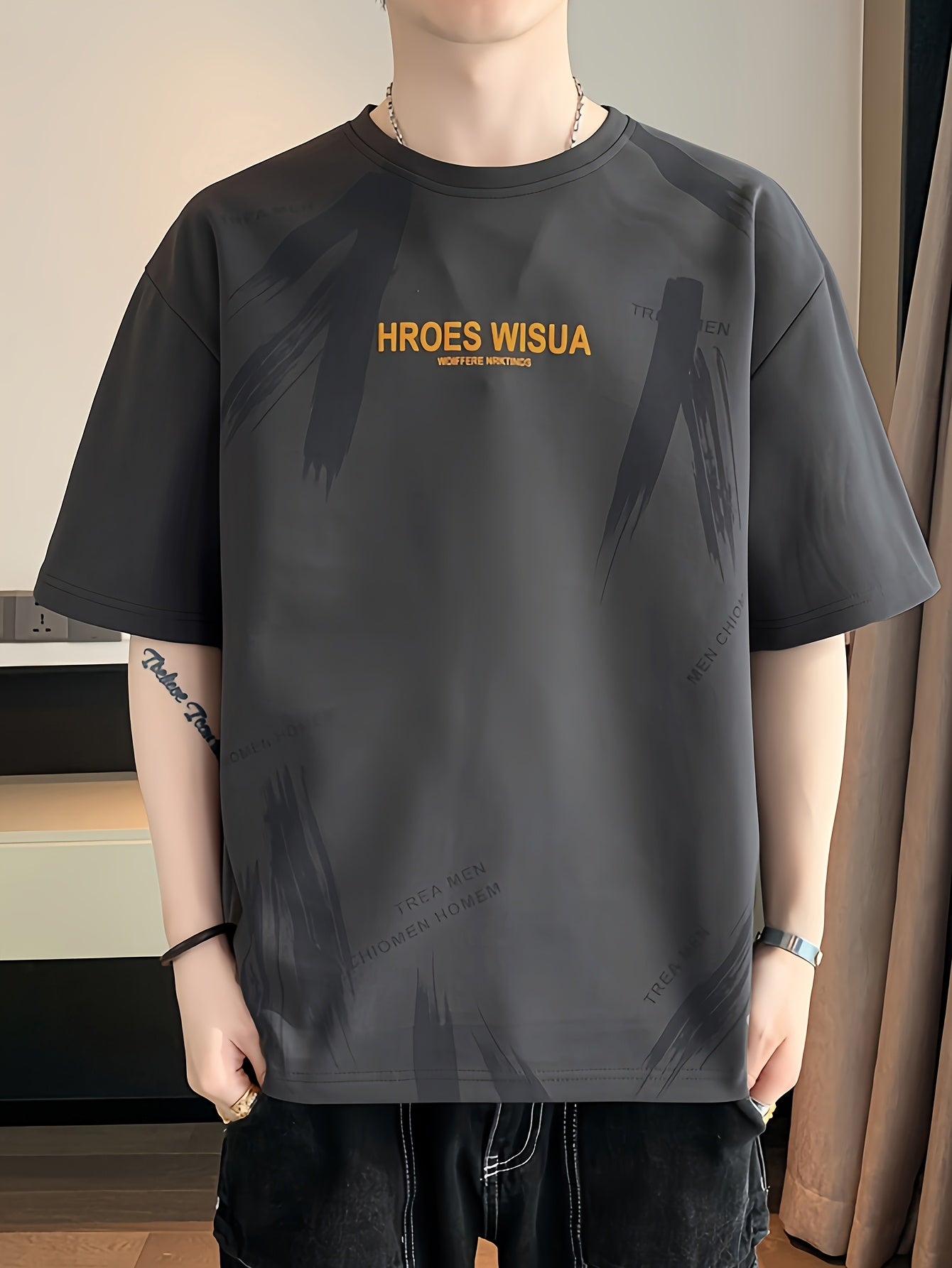HROES WISUA Graphic T-Shirt HROES WISUA Men's Summer Short Sleeve T-Shirt | Graphic Print, Breathable & Stretchy Fabric, Loose Fit Round Neck Casual Tee for Casual Attire, Streetwear, or Gift, Everyday Tshirt - Trendy Casualwear, Comfortable Fit