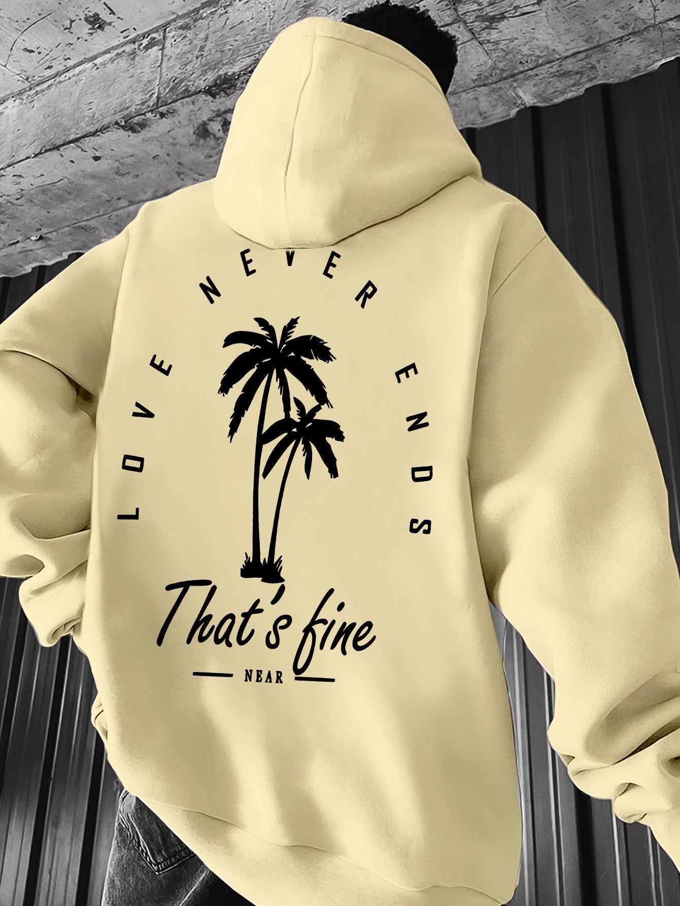 Men's Black Graphic Hooded Sweatshirt with Palm Tree Design & \