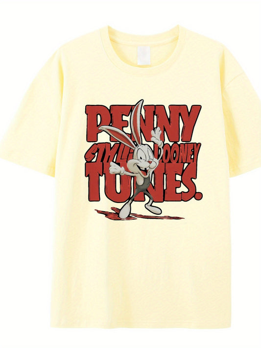 4pcs Men'S Cotton T-Shirts - Fun Cartoon Print, Soft & Breathable, Loose Fit, Short Sleeve, Round Neck, 220g\u002F㎡, Perfect for Casual Summer Wear, Machine Washable, Casual Summer Wear | Playful Graphic Tee | Soft Cotton Tee