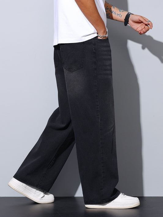 Men'S Blue Casual Loose Straight Faux Denim
