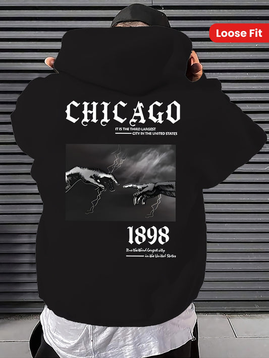 Soft Polyester Men's Casual Hoodie with Loose Fit, Kangaroo Pocket, Unique Print Design, Machine Washable