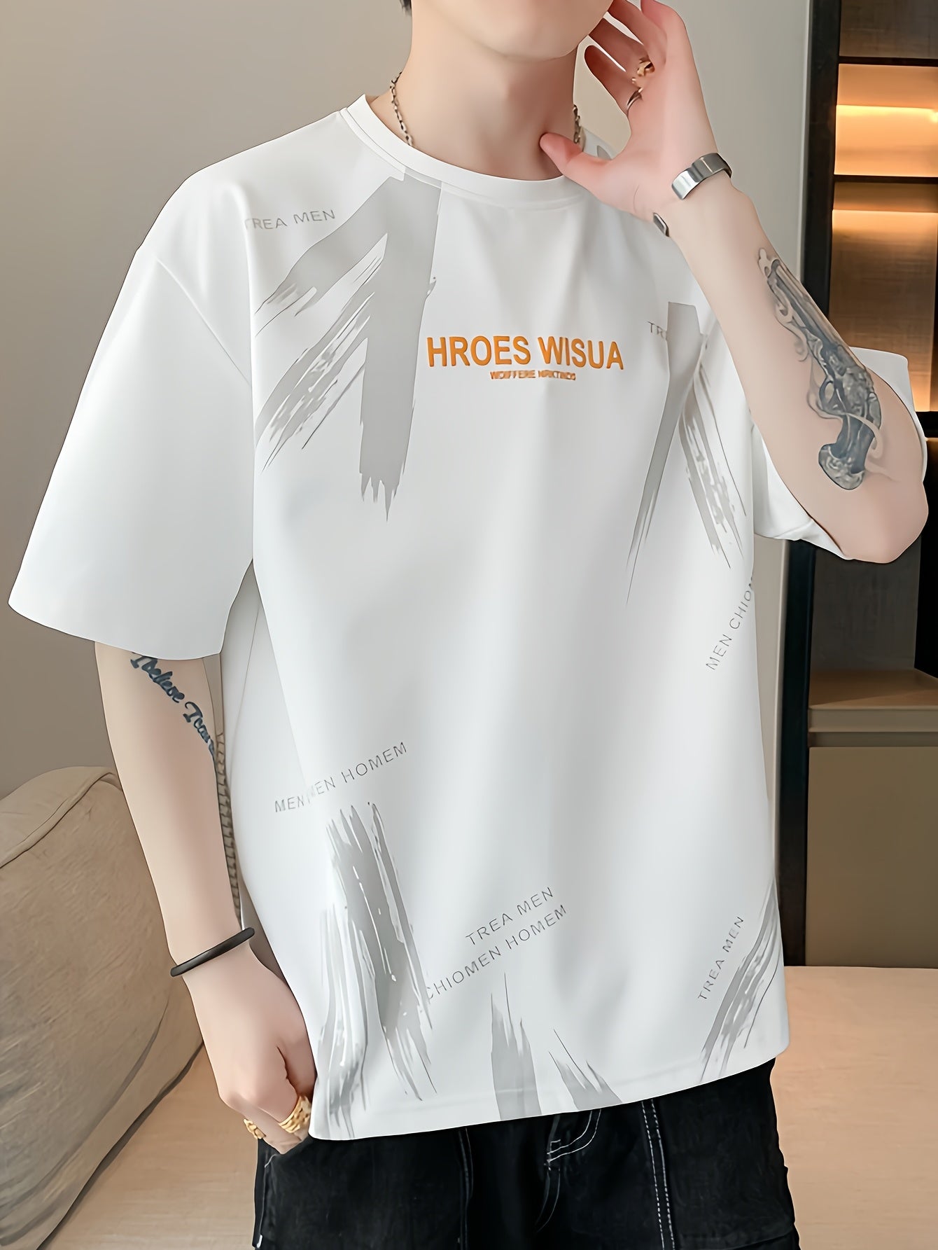 HROES WISUA Graphic T-Shirt HROES WISUA Men's Summer Short Sleeve T-Shirt | Graphic Print, Breathable & Stretchy Fabric, Loose Fit Round Neck Casual Tee for Casual Attire, Streetwear, or Gift, Everyday Tshirt - Trendy Casualwear, Comfortable Fit